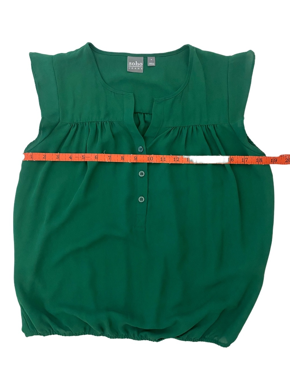 New York & Company Deep Green Cap-Sleeve Button-Front Blouse in Size S - Picture 7 of 7
